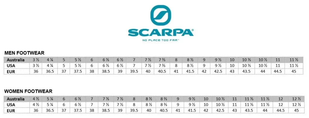 Scarpa Climbing Shoe Size Chart 1